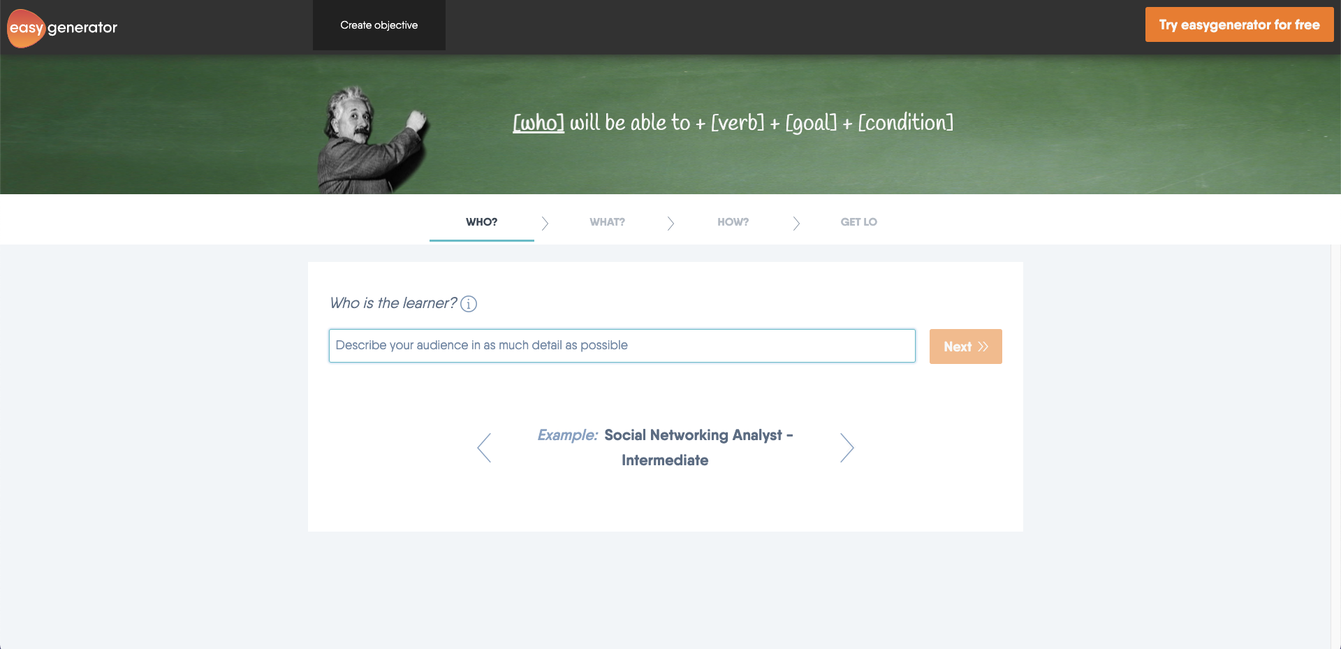 easygenerator tool for generating learning objectives